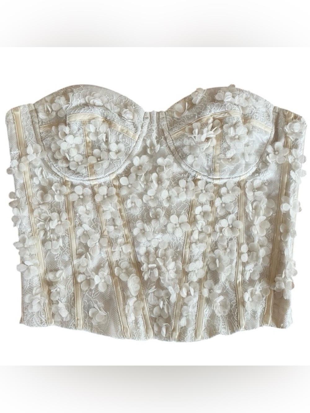 Ann Taylor Ivory Lace 3D Floral & Pearl Appliqué Bustier Corset size 6 - Picture 13 of 13